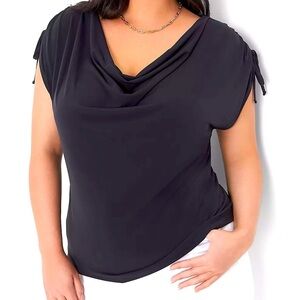 Drawcord Cap-Sleeve Drape-Neck Top Plus size 22/24